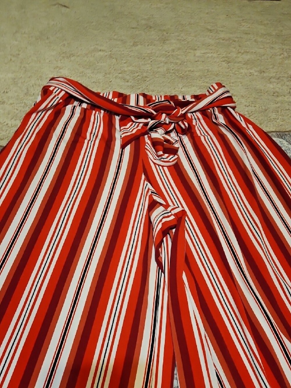 Lane Bryant Red and White Striped Wide-Leg Tie Waist Pants - Picture 4 of 7